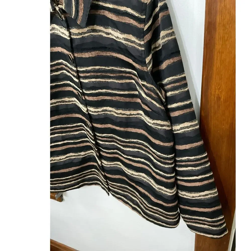 Christopher & Banks Striped Blazer Jacket Brown Black Sz X-Large Tribal Textured